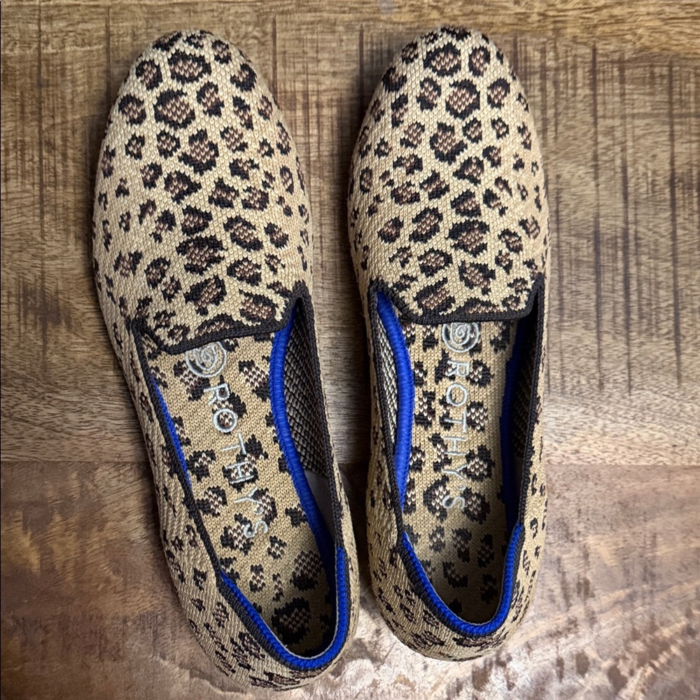 Rothy's Leopard-Print Slip-On Flats with Blue Trim